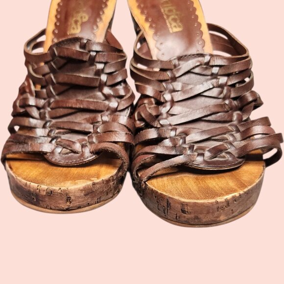 VTG Kenneth Cole Tribeca brown slip on cork straply Y2K boho mules size 7 y2k - Picture 4 of 7